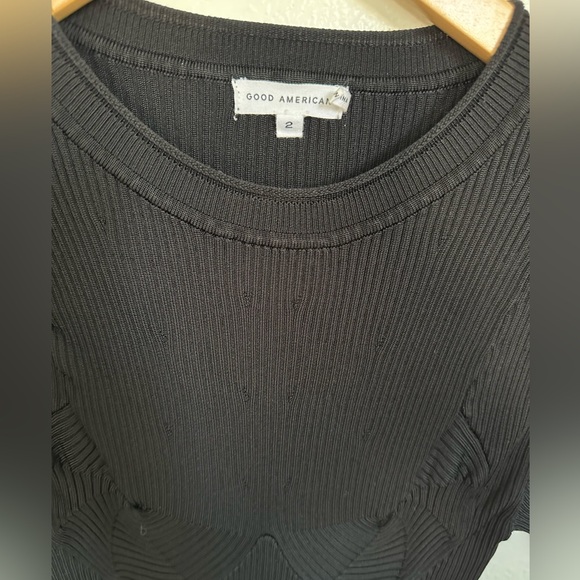 Good American Classic Black Ribbed Midi Dress with intricate ribbing on bust. - Picture 8 of 12